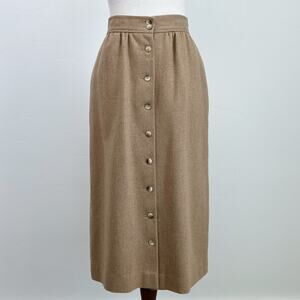 Vintage '70s Camel 100% Wool Button Front Midi Pencil Skirt